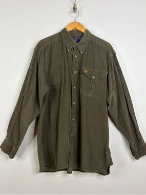 Vintage Beretta Shirt Mens XL Khaki Brown Cotton Corduroy Shooting Hunting